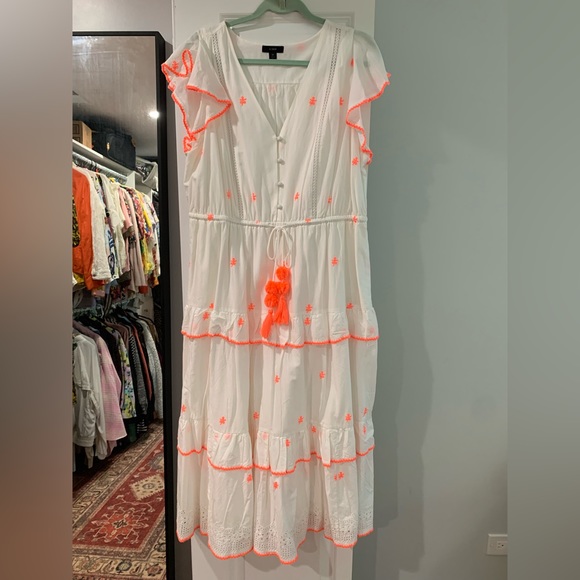 J. Crew Dresses & Skirts - NWOT. J. Crew White Midi Dress with Neon Orange Trim